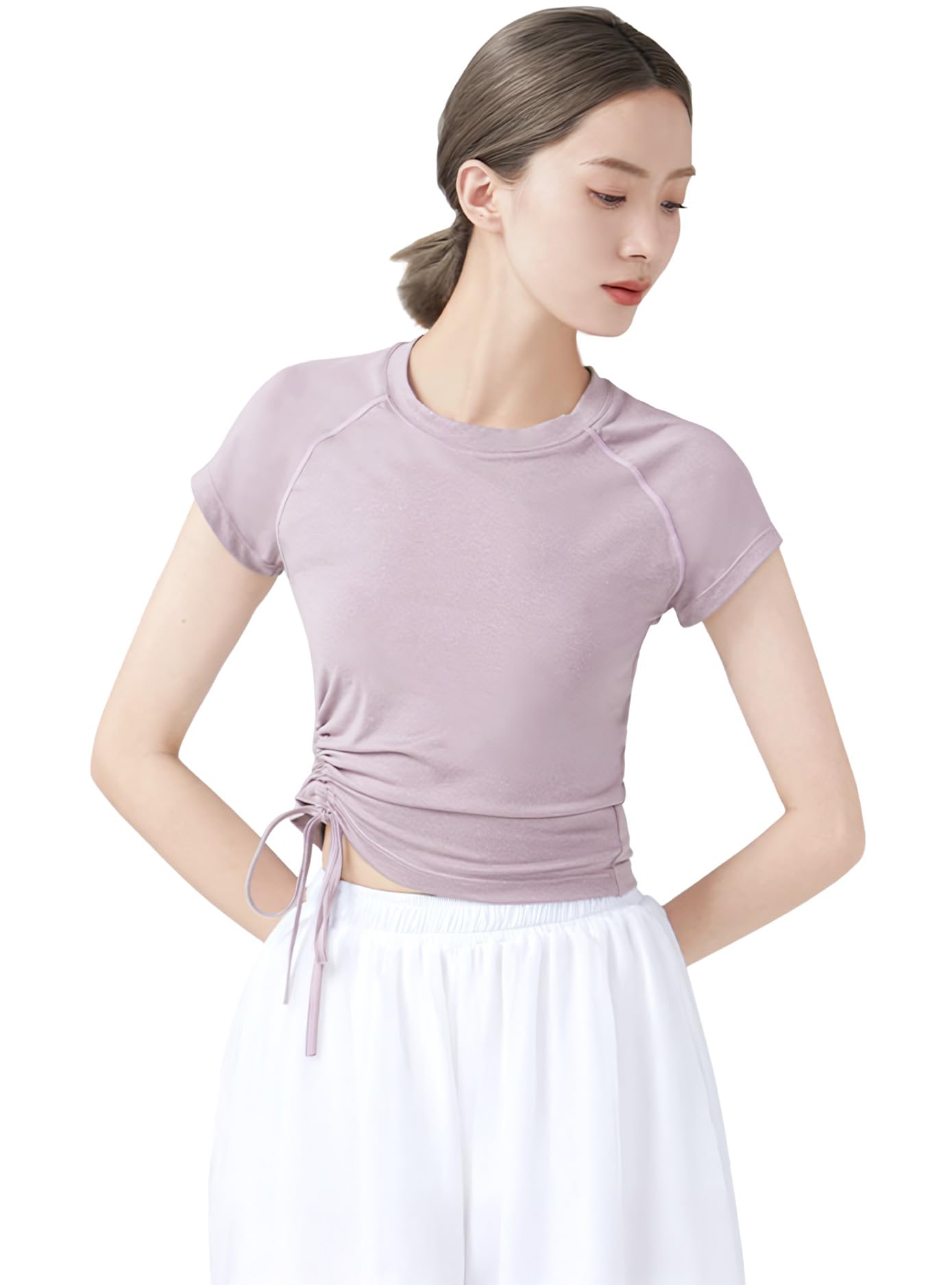 

Балетные топы с коротким рукавом для женщин, одежда для тренировок, эластичная блузка, регулируемые сборки, классический танец, бальные танцы, танцевальный топ, танцевальный костюм, йога