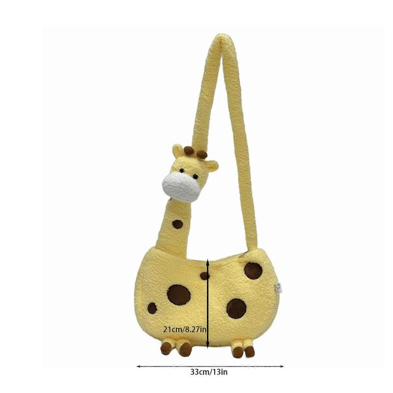 Korean Styles Crossbody Bag for Women Lovely Cartoon Bag Casual Messenger Bag Plush Giraffe Shoulder Bag Shopping Bag