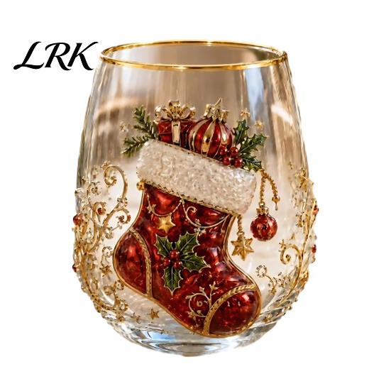 Bicchiere Decorativo Invernale 330ML Tazza d'Acqua Natalizia, Motivo Ghirlanda/Babbo Natale/Alce/Calze/Pupazzo di Neve Bicchiere Decorativo Festivo con Tema Vino, Caffè,