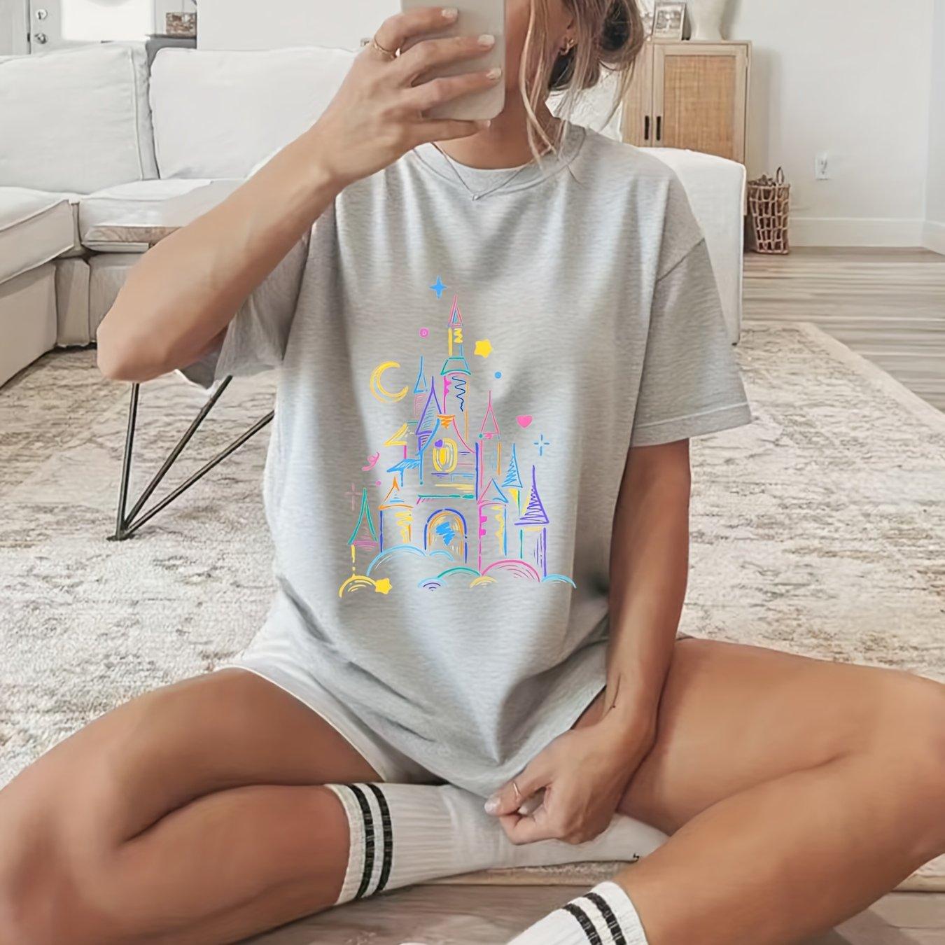 

Vitality Castle Starry Sky Printed Womens Pure Cotton Unisex Four Seasons Pure Cotton Bottom Shirt Retro Clothing S