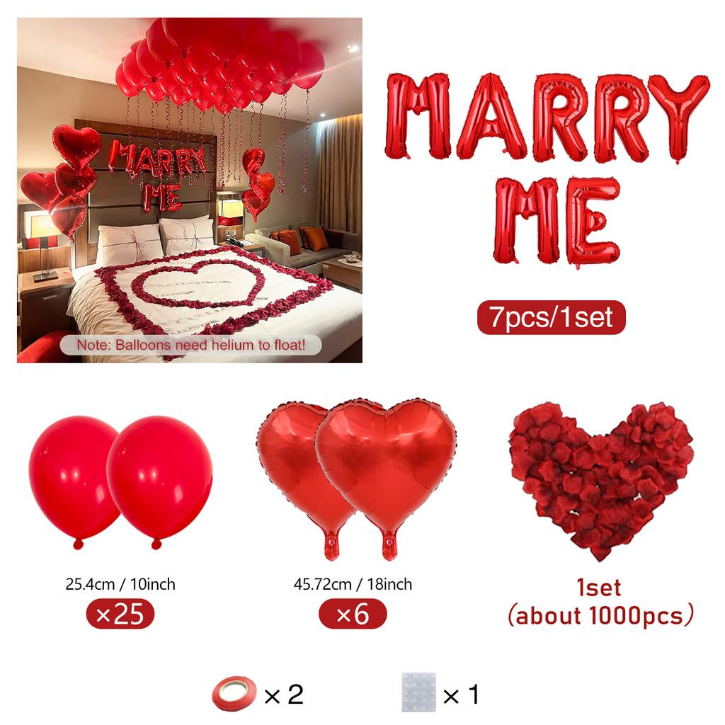 Marry me Red Balloon Set Simulation Rose Petals Heart shaped Balloon Valentine's Day Confession Proposal Decoration