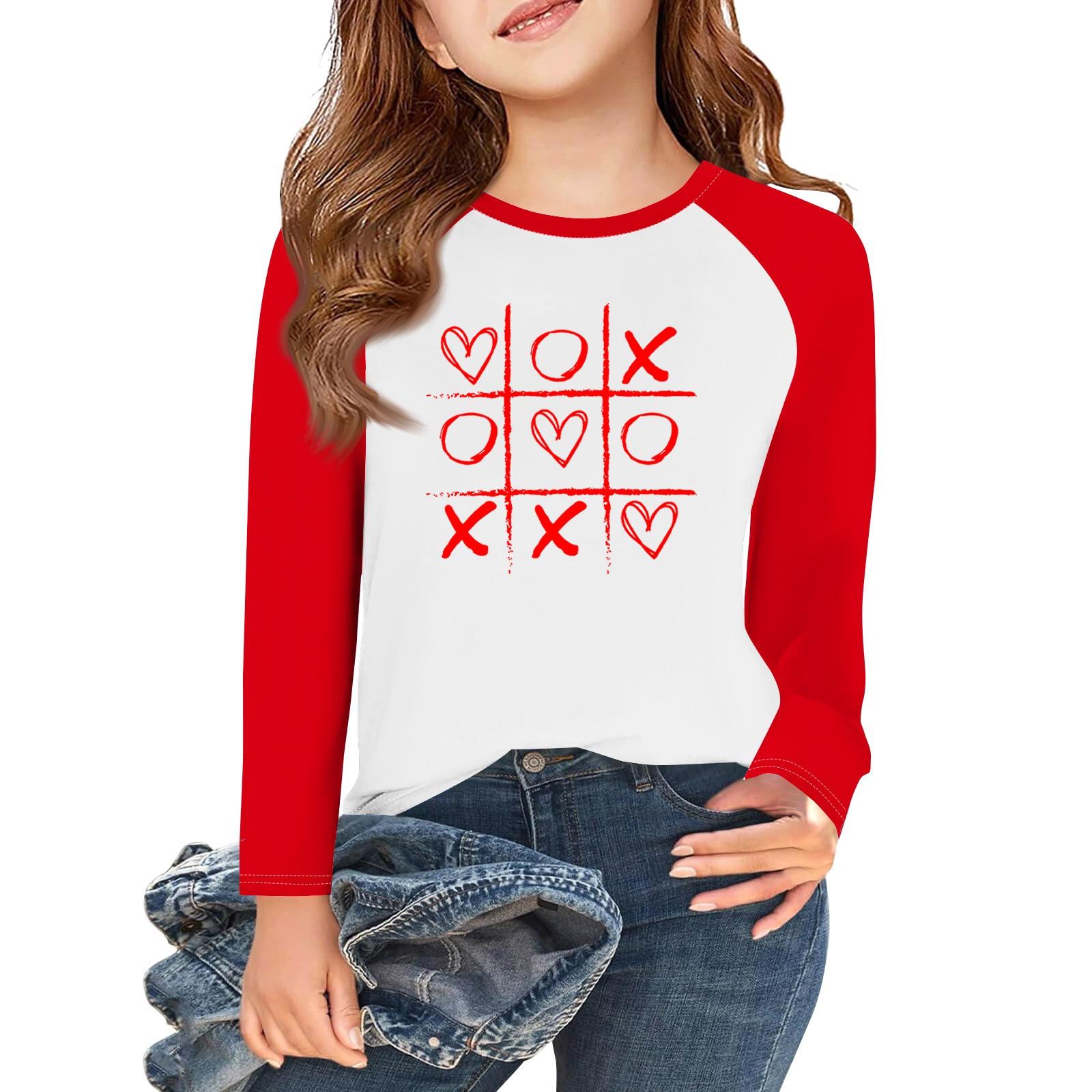 

Girls Long Sleeve Love Valentine s Day T Shirts Kids Fall Tops Crewneck Basic Tees 5-14Y 2 Кіновар