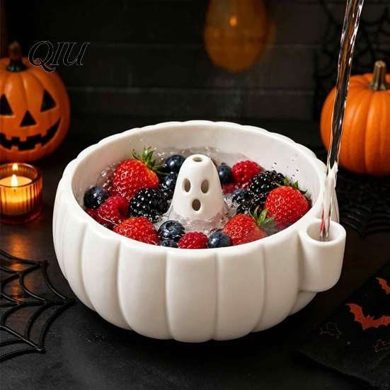 Quick Drainage Vegetable Colander Self Spinning Berry Washing Bowl, Halloween Ghost/Pumpkin Swirl 3D Spiral Snack Container Printed Fruit Rinser