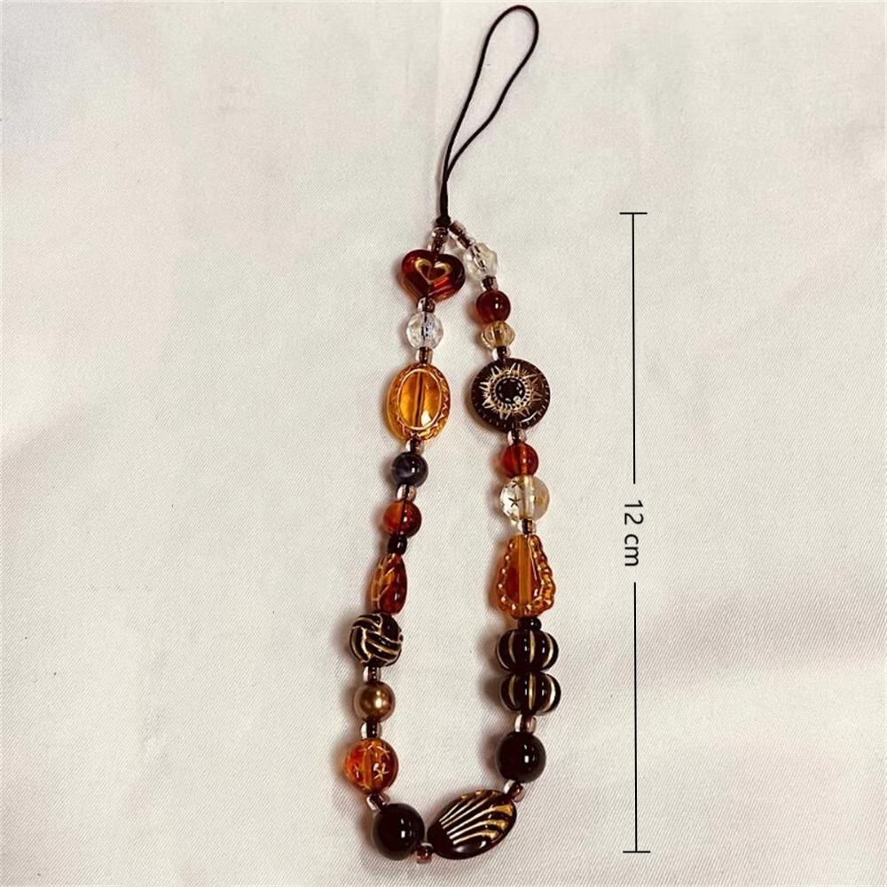 Retro Phone Chain Rope Leopard Heart Beaded Bracelet Keychain Y2K Hanging Cord  For Girl Woman