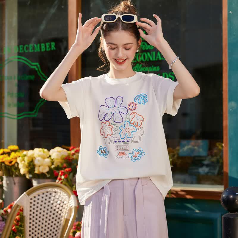 Bailuyu Colorful Embroidered Women s T-Shirt M