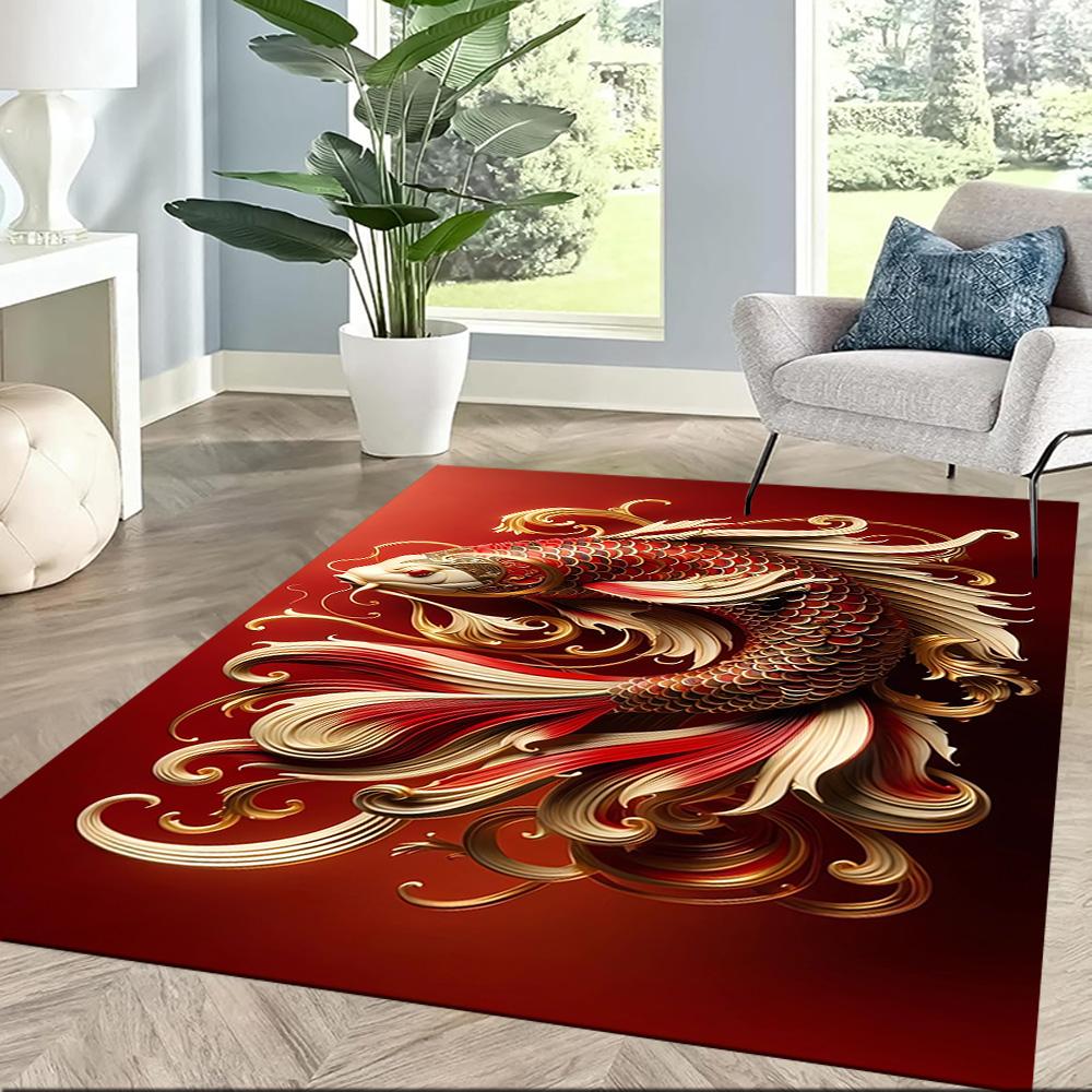 Koi Fish Swimming In Water Floor Mats for Living Room, Bedroom and Room Decoration Are Suitable for Gifts.