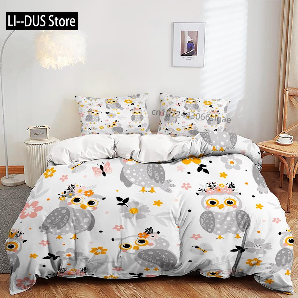 Tribal Duvet Cover Set Owl Bird Design Decorative 3 Piece Bedding Set with 2 Pillow Shams King Queen Full Size for Boys Girls