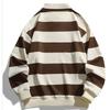 Men's Casual Sporty Square-neck Knitted Striped Shirt, Men's Color-blocking Buttoned Long-sleeved Shirt