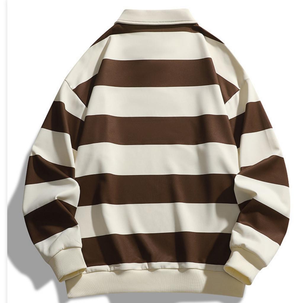 Men's Casual Sporty Square-neck Knitted Striped Shirt, Men's Color-blocking Buttoned Long-sleeved Shirt