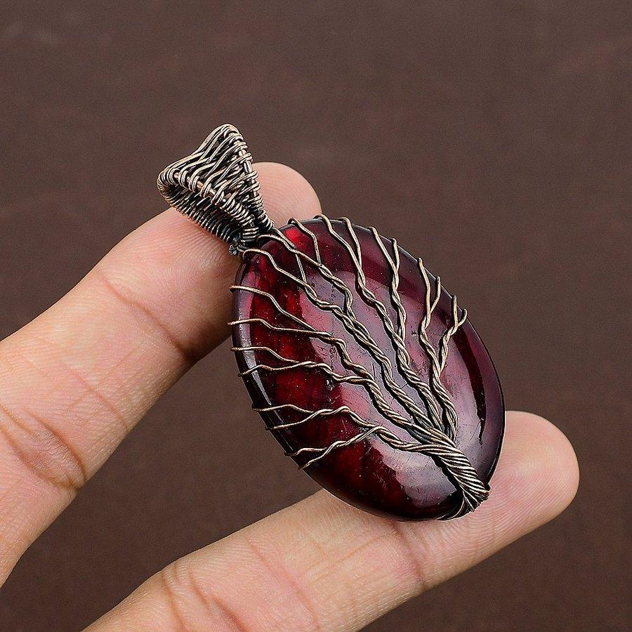 Red Labradorite Handmade Copper Wire Wrap Jewelry Pendant 2.36" M5o53