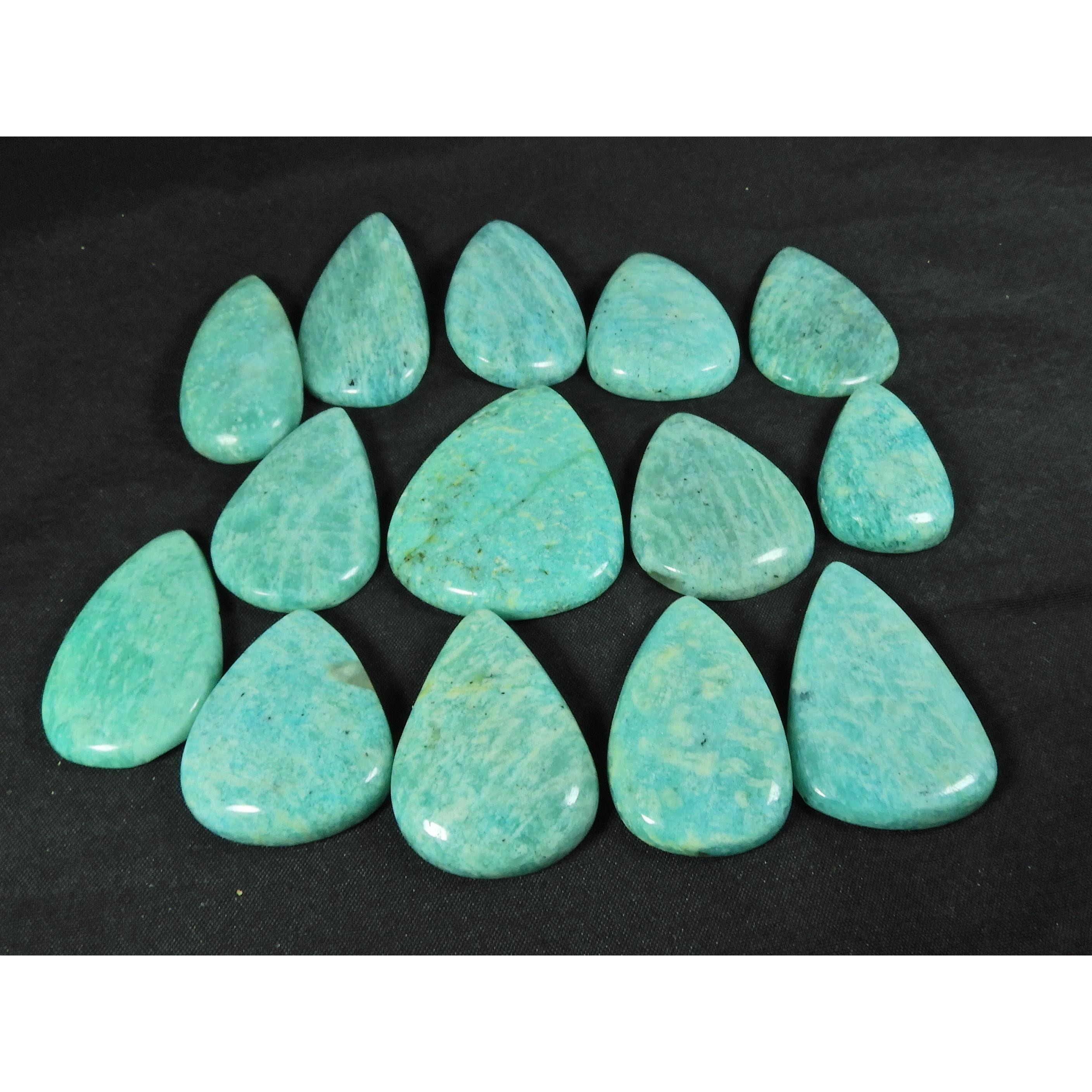 

30-37MM Natural Amazonite Pear Shape Cabochon Loose Gemstone 14Pcs Lot SY-410