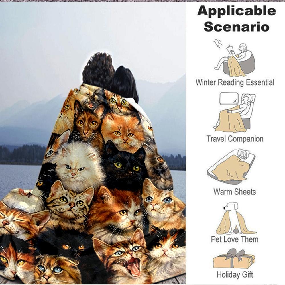 1Pc Cat Collage Art Blanket Soft And Comfortable Casual Warm Camping Travel Christmas Halloween Xmas Gift M92484