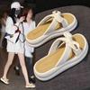 2025 Summer New Fairy Bow Slippers Women Wear Thick Bottom To Increase Height Casual Word Beach Sandals Soft Bottom