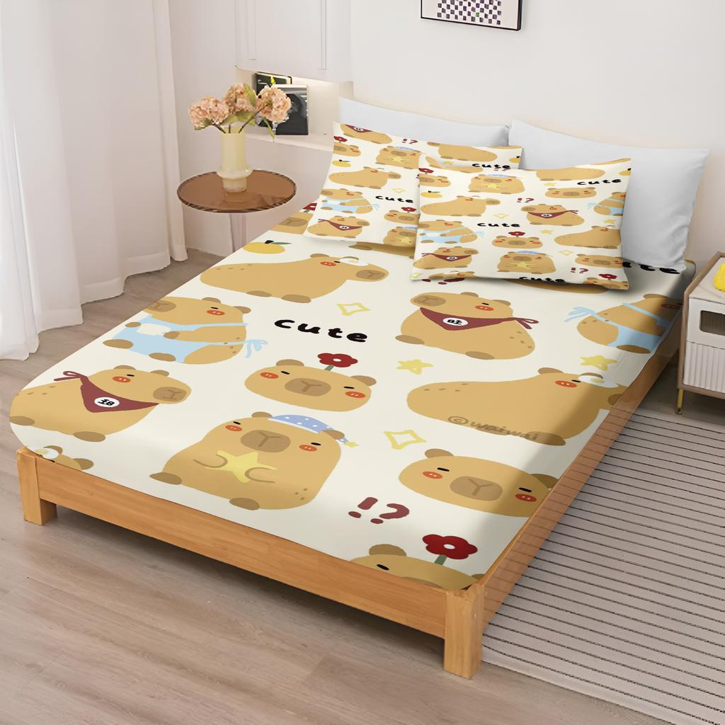 Capibara Cartoon Fitted Sheet For Children, Cute Digital Printing, Coverage, Baby Teenager With Sheets Cover, Elastic Bedding