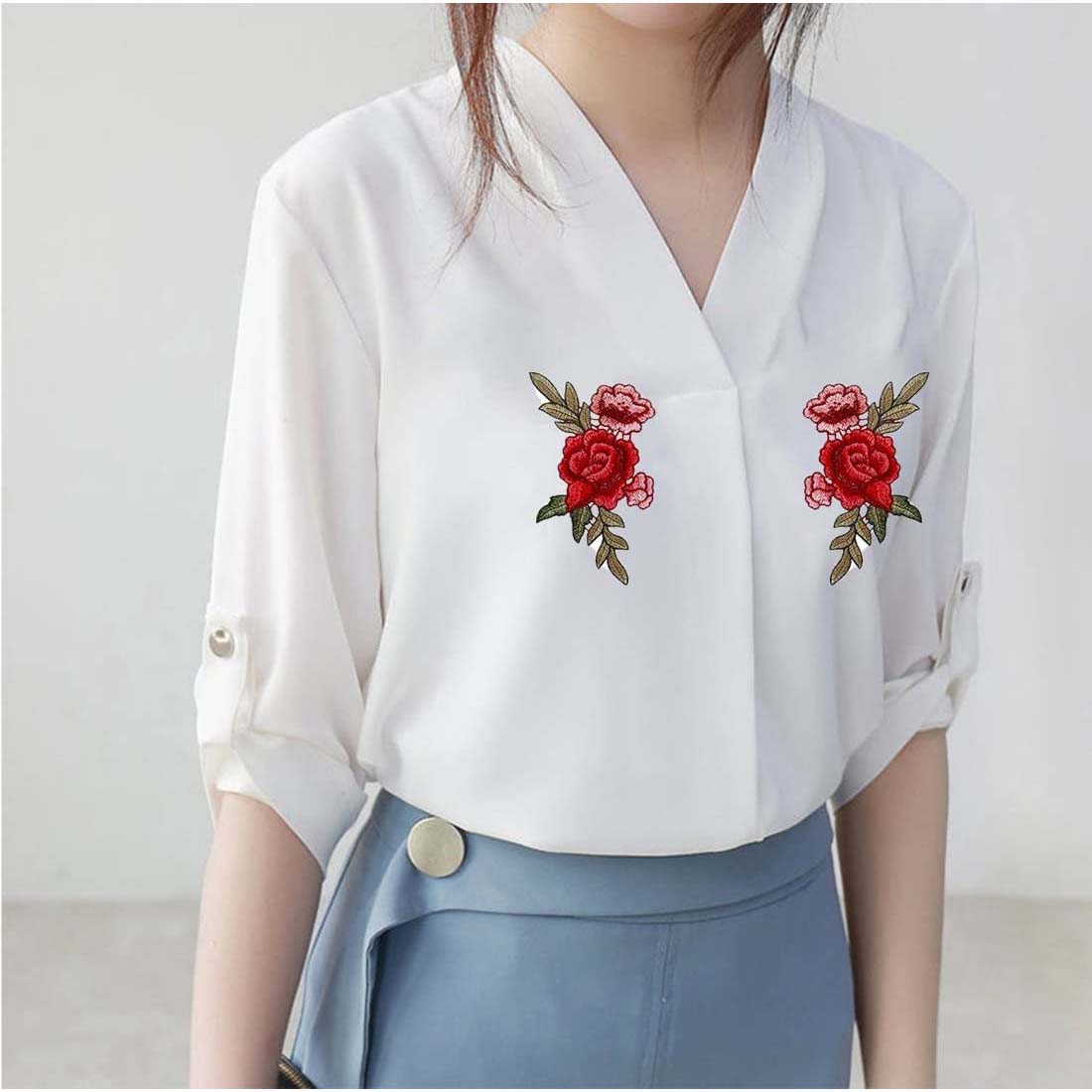 3 Toppe Floreali A Forma Di Rosa Rossa – Ricami Da Cucire A Mano – Per Vestiti, Jeans, Borse