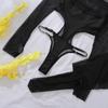 Women Sexy Exotic Bodysuit Set Thin See Through Hollow Out Romper Transparent Party Club Wear
