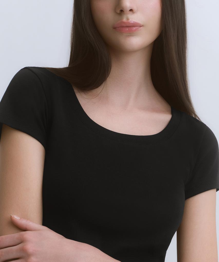 MUSINSA STANDARD WOMAN Women'S Slim Scoop Neck Cap Sleeve T-Shirt [Black]