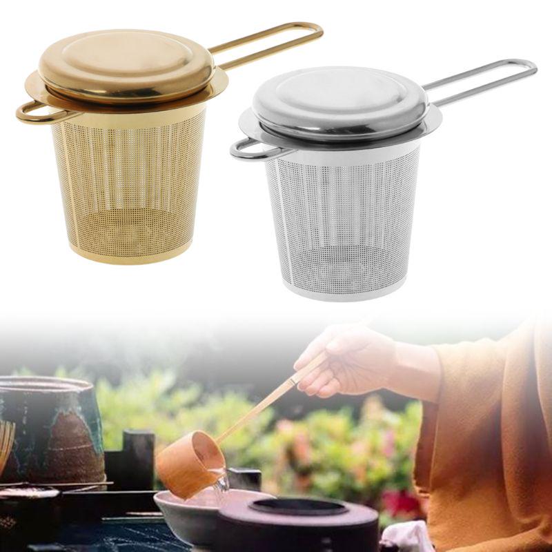 Reusable Mesh Tea Infuser Stainless Steel Strainer Loose Leaf Teapot Spice Filter with Lid Cups Kitchen Accessories