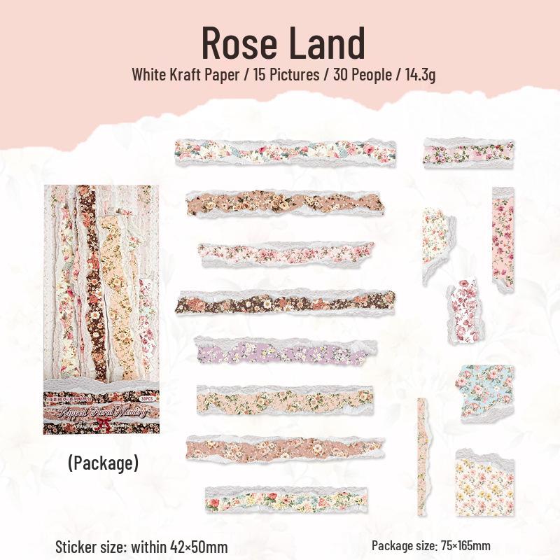 Yi Niao Kraft Paper Flower Shadow Stickers: 30 Die-Cut Retro Journal Sheets