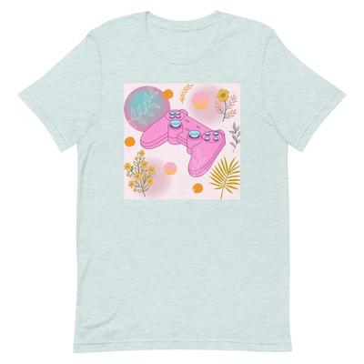 Floral Game Controller T-Shirt, Combed Cotton Tee