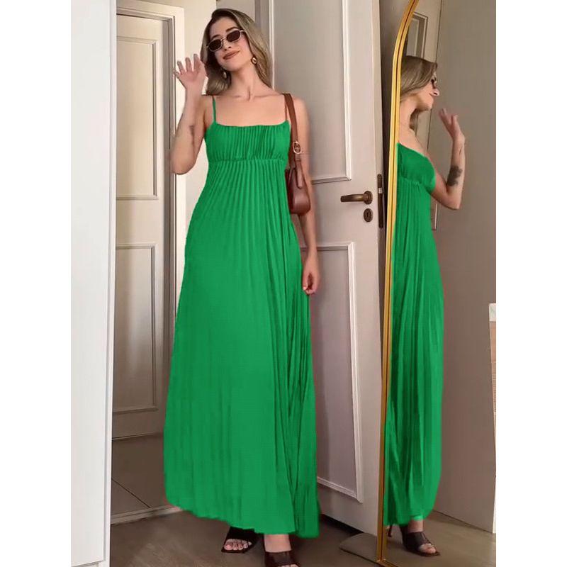 In Stock 2025 Summer New Arrival Europe and America Cross Border Suspender Skirt Women's Clothing Sexy Silm Elegant Pleated Dress Women's