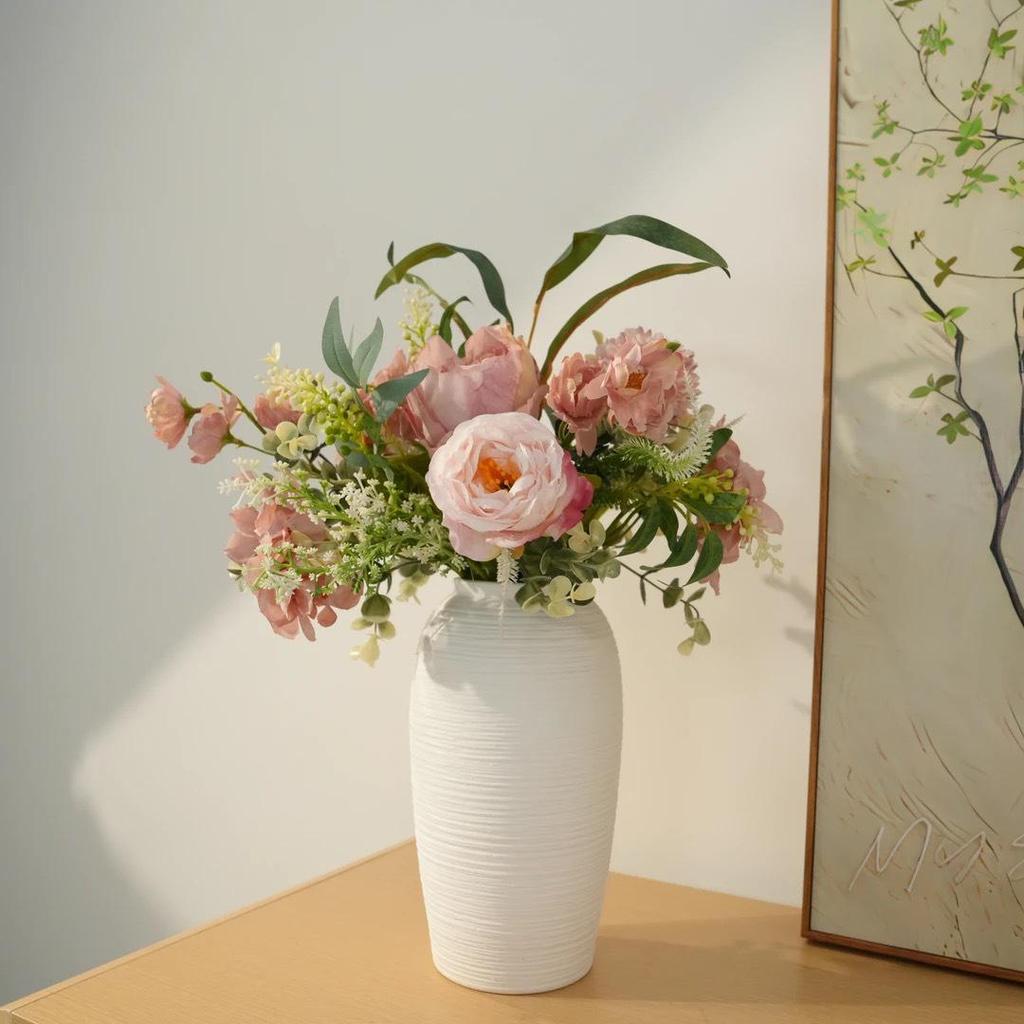 Korean White Ceramic Flower Vase Centerpiece for Silk Flowers (Hydroponic)