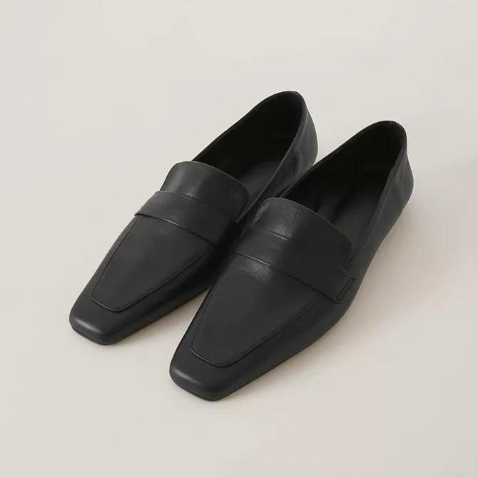 Cowhide version~ retro simple style square head flat-bottomed commuter shoes single shoes women's 2025 versatile small leather shoes loafers