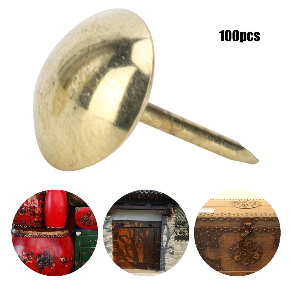 100Pcs Upholstery Nail Antique Brass Iron Furniture Decorative Drawing Pin Accessories 11x17mmGold