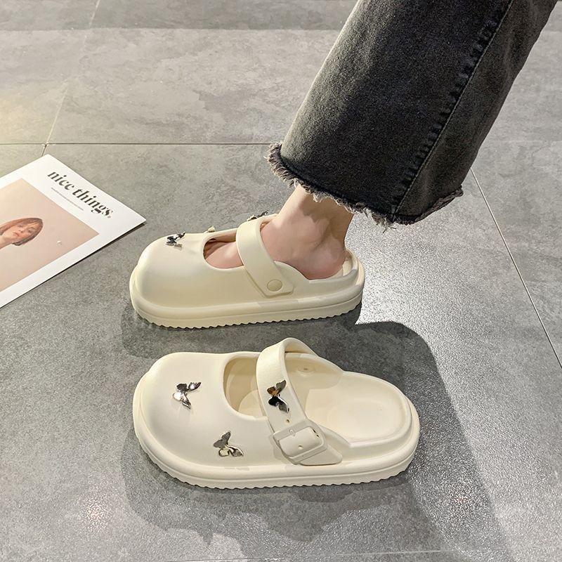 High-value Metal Butterfly Thick-bottomed Cool Slippers Women's Fashion Bag Head Slippers One-pedal Slippers Women's 2025 Spring and Summer