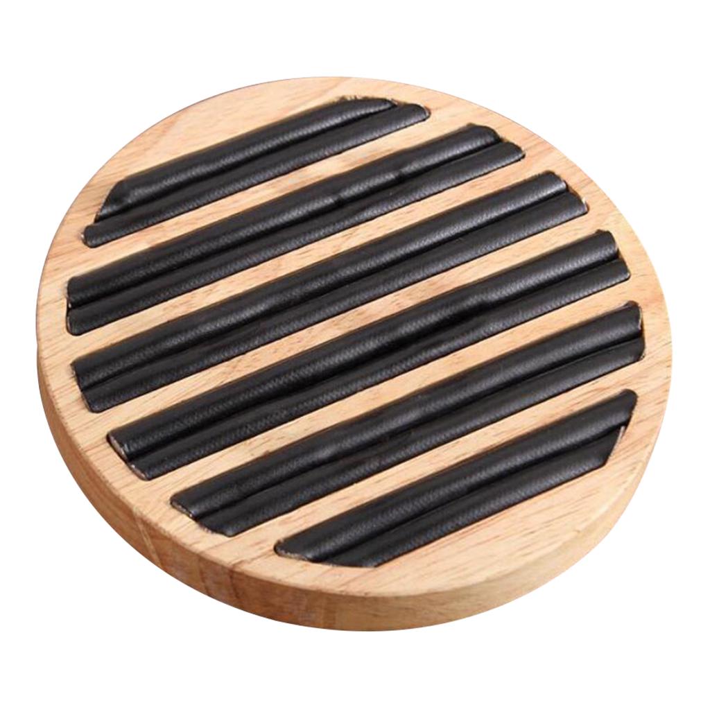 Round Wooden Jewelry Showcase Ring Display Tray Organizer White Leather