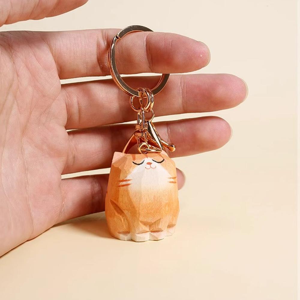 Hand Carved Wooden Cat Figurine Cute Kitten Statue Home Desktop Decor Calico Orange Cat Ragdoll Bombay Cat Miniature Craft Gift