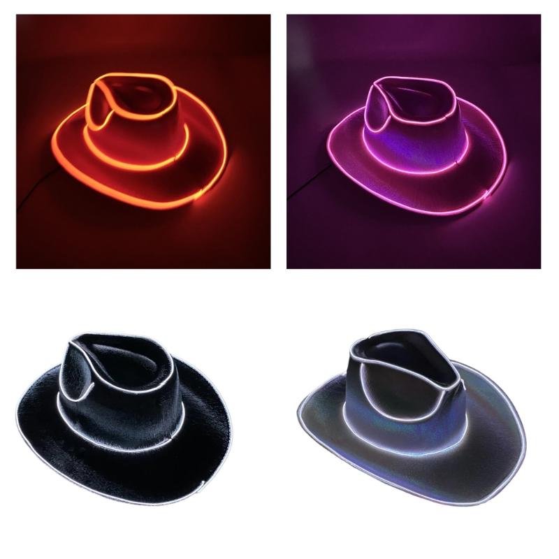 Western Hat Light Up LED Cowgirl Hat Party Hat Stage Costume Headwear