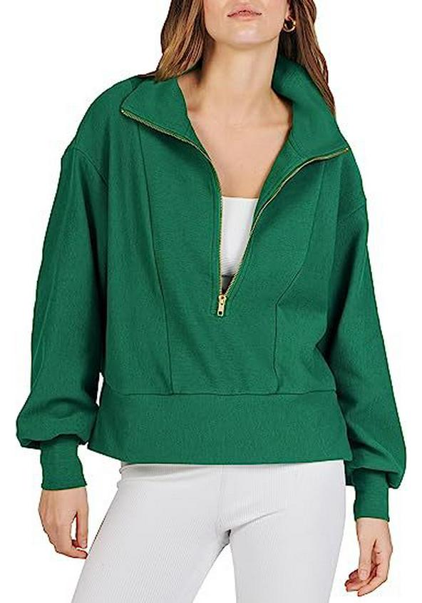 2025 Autumn European & American Women's Loose Zipper-Neck Long Sleeve Hoodie