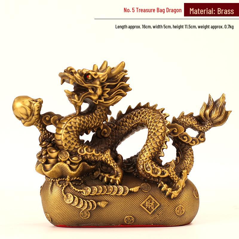 Auspicious Golden Dragon Ornament - Bronze and Brass Zodiac Dragon Handicraft for Desktop Decoration