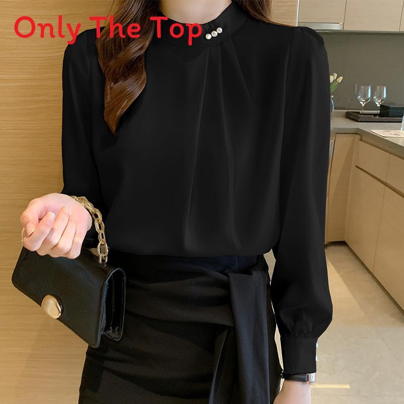 Satin Shirt Women Long Sleeve Pearl Embellished Elegant Office Wear For Spring 2026