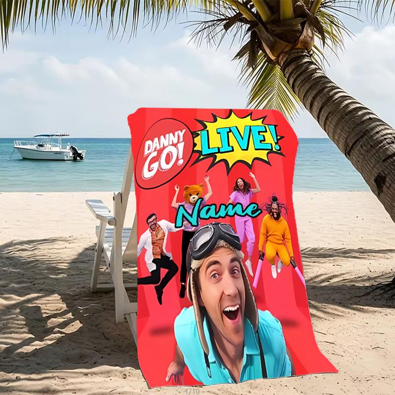 Customizable personalized beach towels Danny Go themed designs.Suitable for the beach, yoga, sports;ideal as beach accessories
