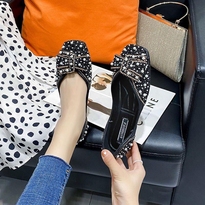 Pearl rhinestone women's shoes single shoes flat shoes shallow mouth single shoes women's 2025 new