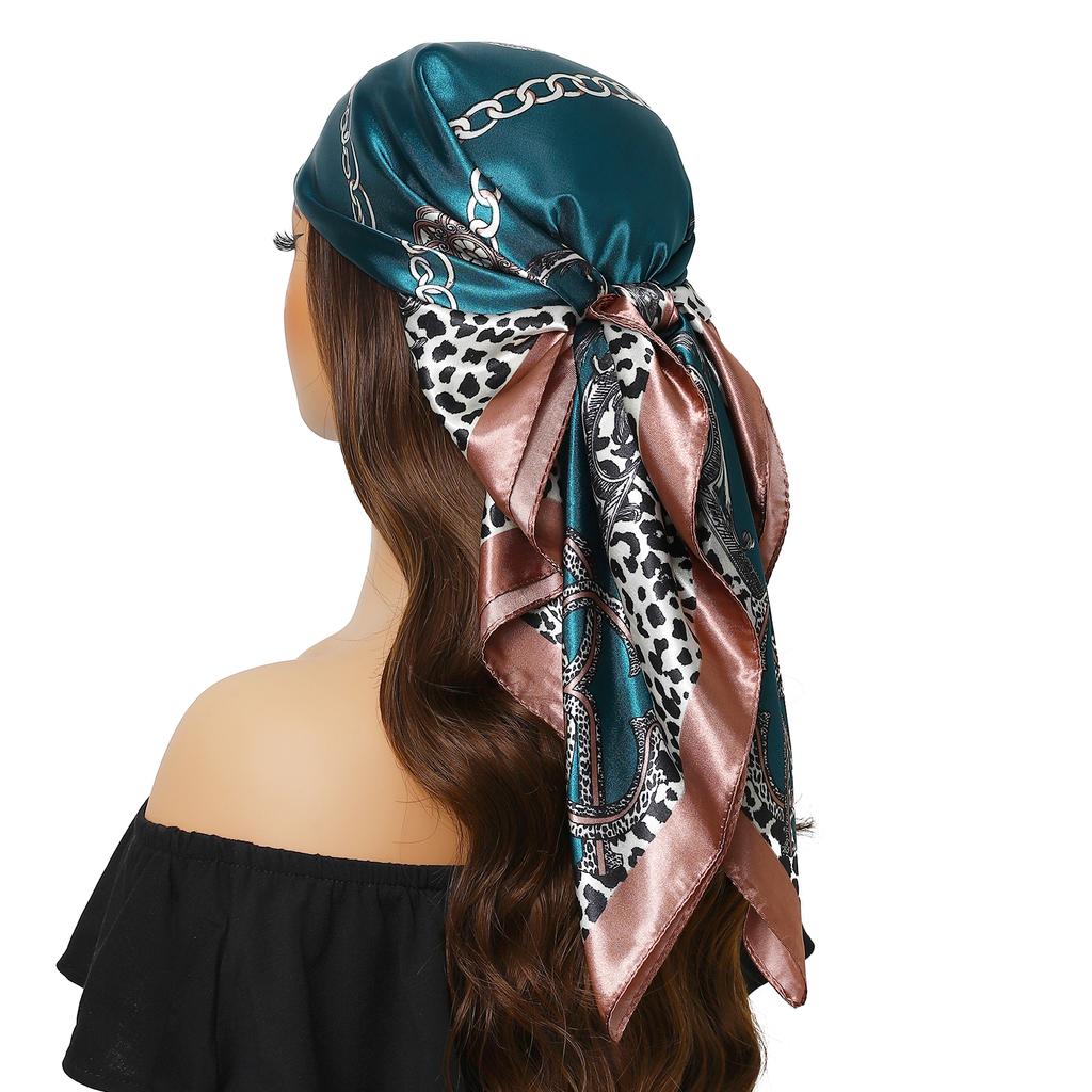 new 90*90cm Vintage Flowers Square Scarf Women Silk Shawl Neckerchief Female Print Headband Head Wraps Foulard Hijab Hair Bands