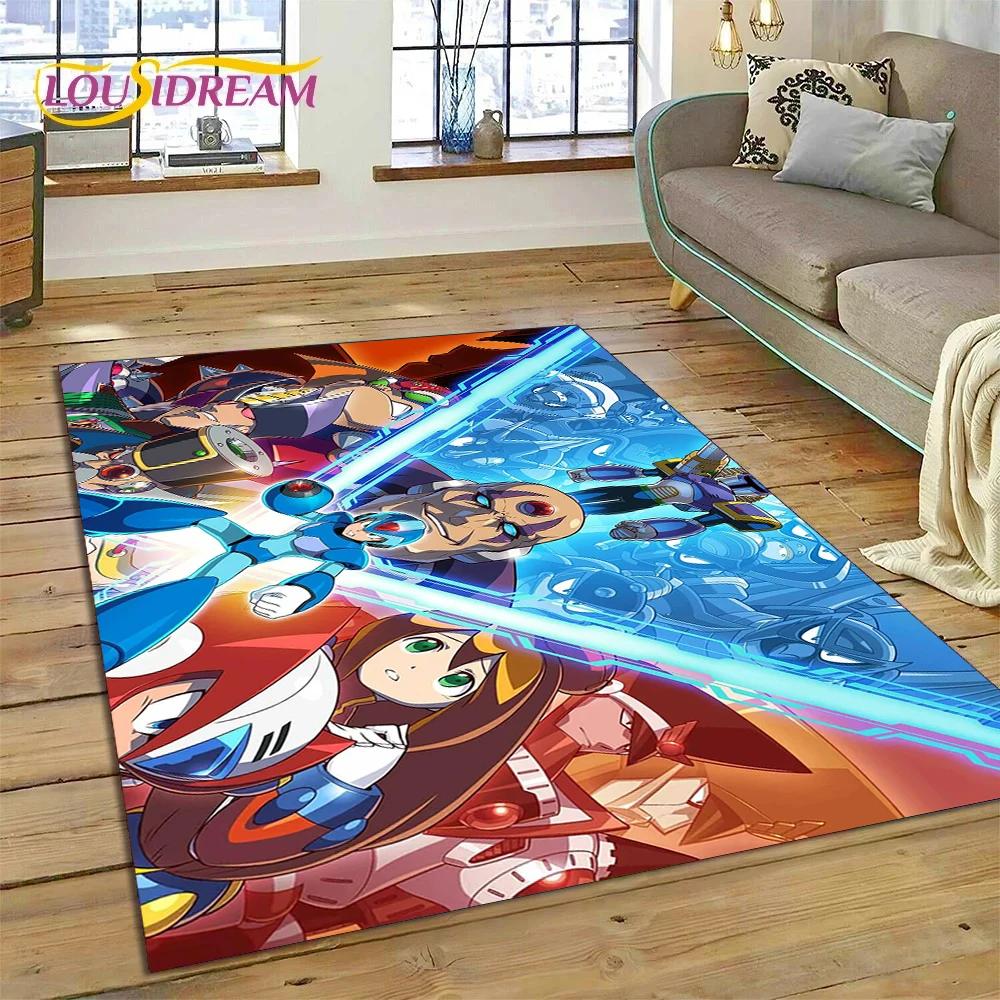 Retro Cartoon Rockman Mega Man Game Carpet Rug for Bedroom Living Room Home Sofa Decoration,Children Play Large Decor Floor Mat