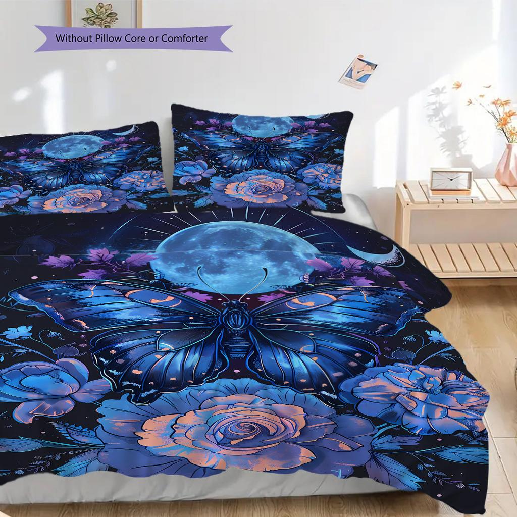 Flowers and Insects Pattern Bedding Quilt Set Quilt Cover Pillowcase Home Decoration Birthday Gift (1 * duvet cover + 2 * pillowcase, without core)