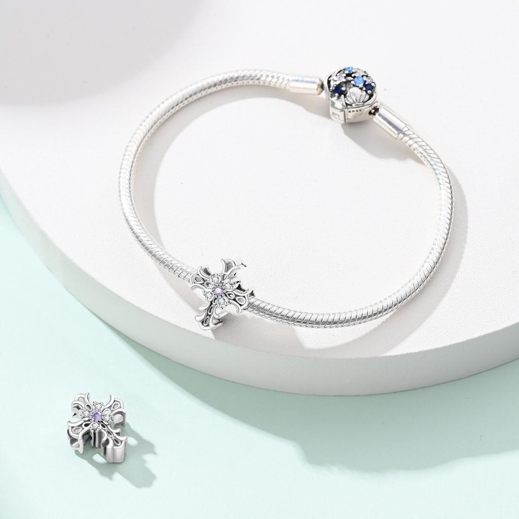 New 925 Silver Jewelry Accessories Bracelet Romantic Classical Butterfly Cross Key Pendant Beaded Bracelet