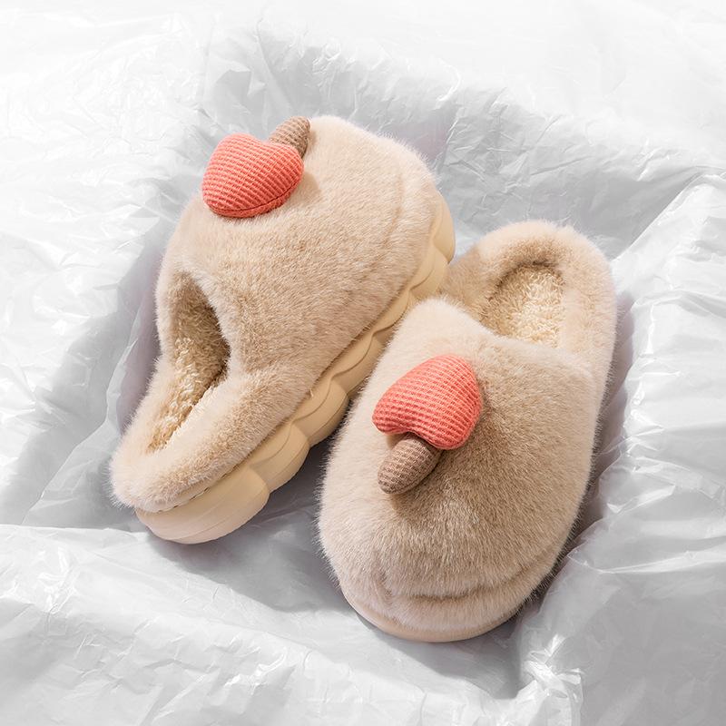 Cotton slippers women's autumn and winter 2025 new cartoon small mushroom indoor home velvet thick-soled super warm cotton shoes women