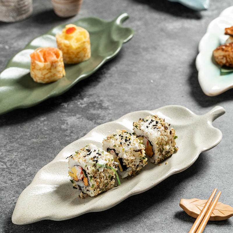 Ceramic Japanese leaf plate Home cooking Dim sum Snack plate Dining room Small crowd characteristic Yaobian dumpling plate