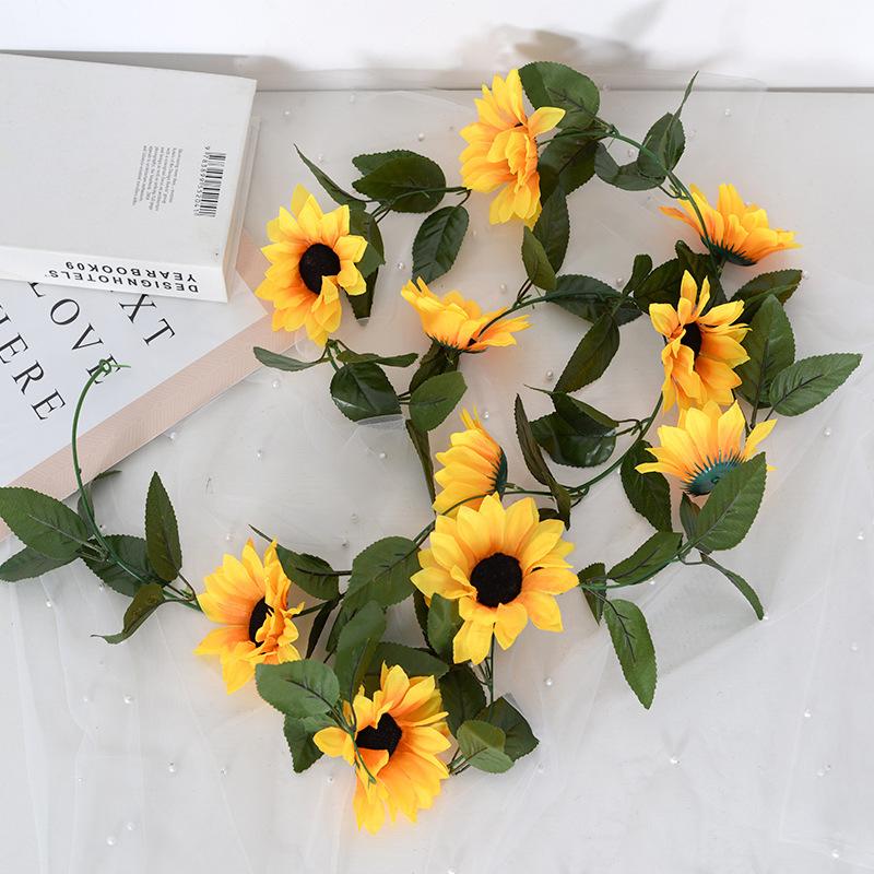 6pcs Artificial Sunflower Vine 10 Heads 200cm Flower Vines for Wedding Door Window Balcony Decoration