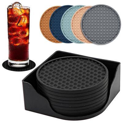 Drinks Coaster with Holder Non-Slip Grooved Design Silicone Coaster Heat Resistant Dishwasher Safe Cup