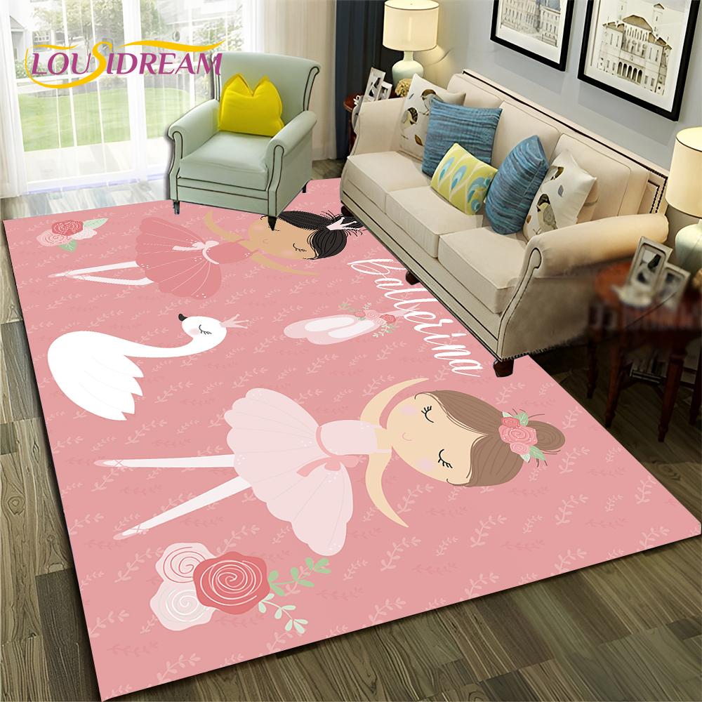 Cartoon Dream Ballet Girl Ballerina Swan Carpet Rug for Home Living Room Bedroom Sofa Doormat Decor,kids Area Rug Non-slip Mat