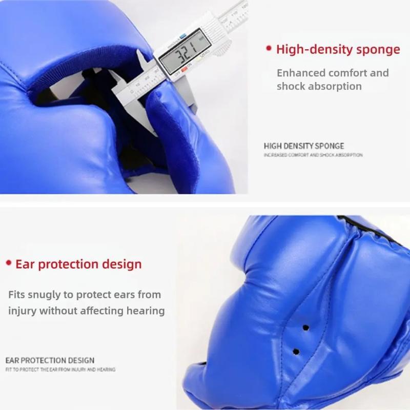 Full-Covered Thickened Leather Boxing Helmet Adult Karate Muay Thai Training Head Protector Gym Taekwondo Guard