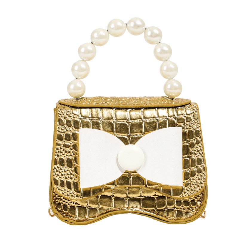 Stylish Mini Chain Crossbody Bag For Kids With Pearl Bow Knot Fashionable Design
