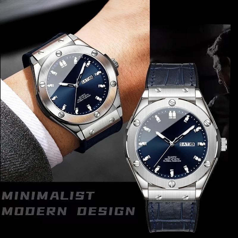 Business Watch Waterproof Luminous Date Calendar Function Men's Stainless Steel Quartz Wristatch