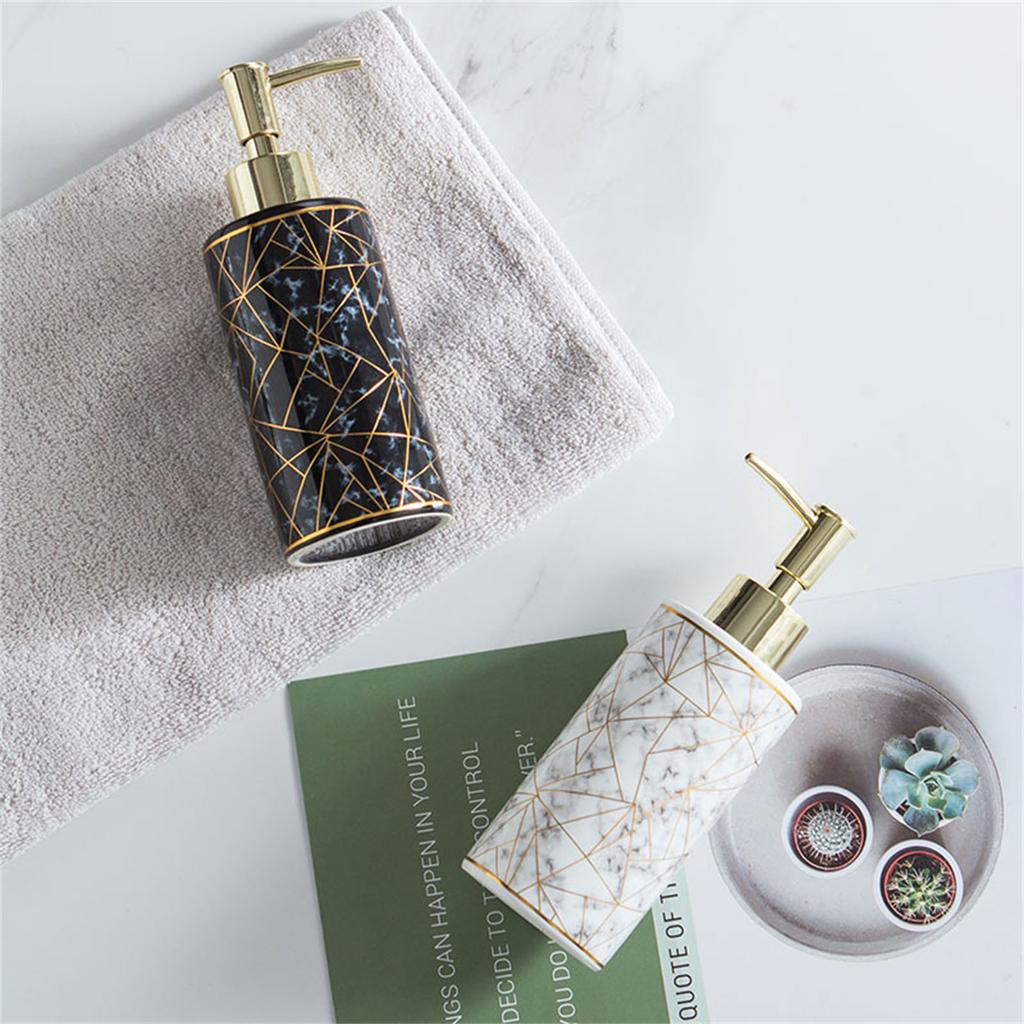 Wiederverwendbare 300ml Keramik Marmor Lotion Spenderflasche Elegant Leere Flasche Leicht zu Tragen für Badezimmer- & Küchengebrauch